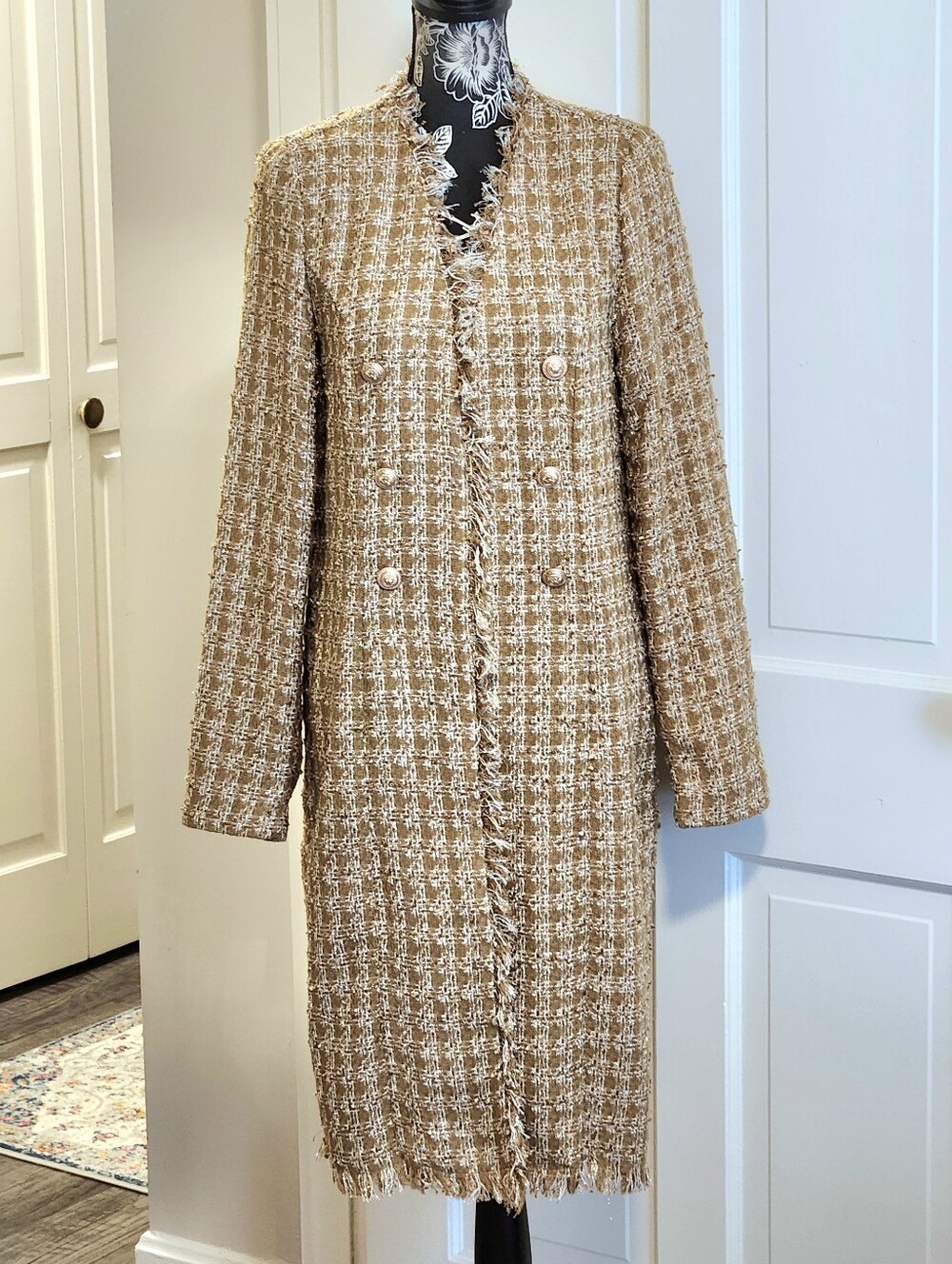 💛Elie Tahari💛 - Metallic Gold/Sparkle Desert Open Front Bouclé Tweed Jacket